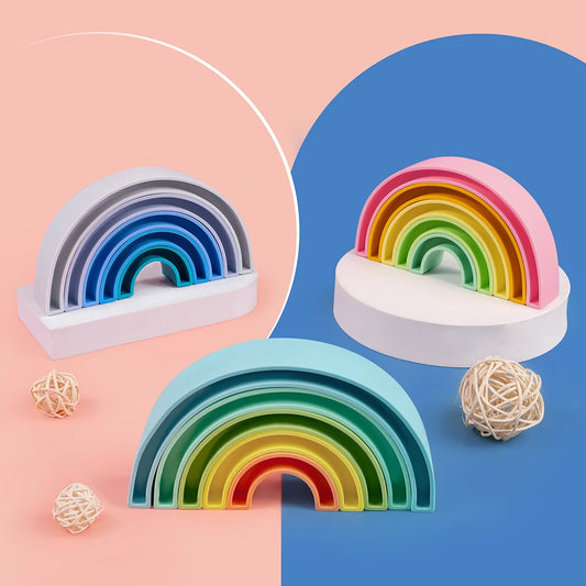 Silicone Rainbow Building Blocks Montessori Learning Toy