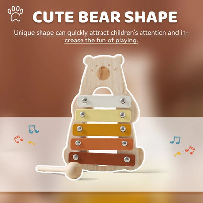 Cartoon Bear Xylophone with Wooden Mallets for Kids