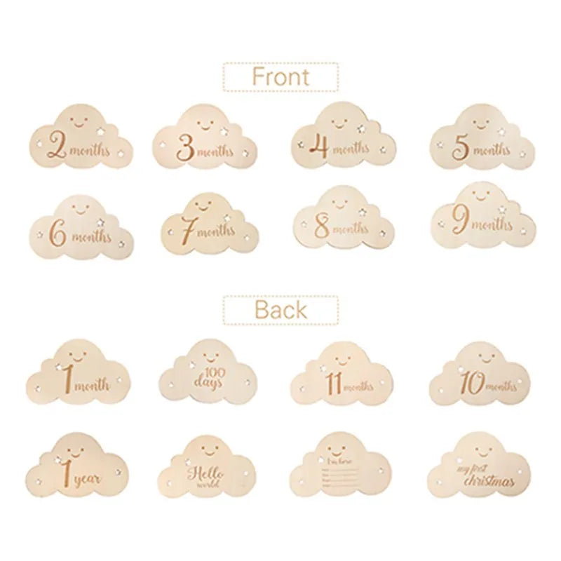 Wooden Baby Milestone Cards Cloud Shape Photography Accessory