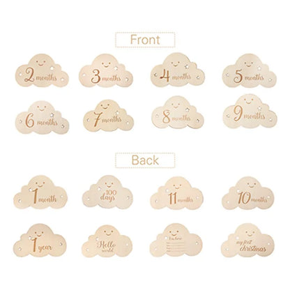 Wooden Baby Milestone Cards Cloud Shape Photography Accessory