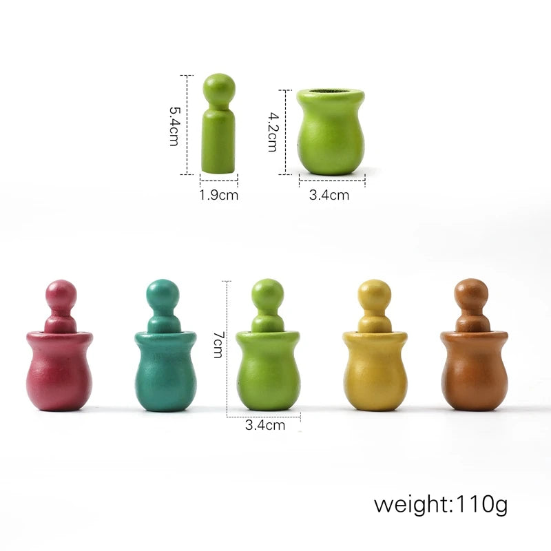 Montessori Wooden Barrel Doll Toys Color Matching Game