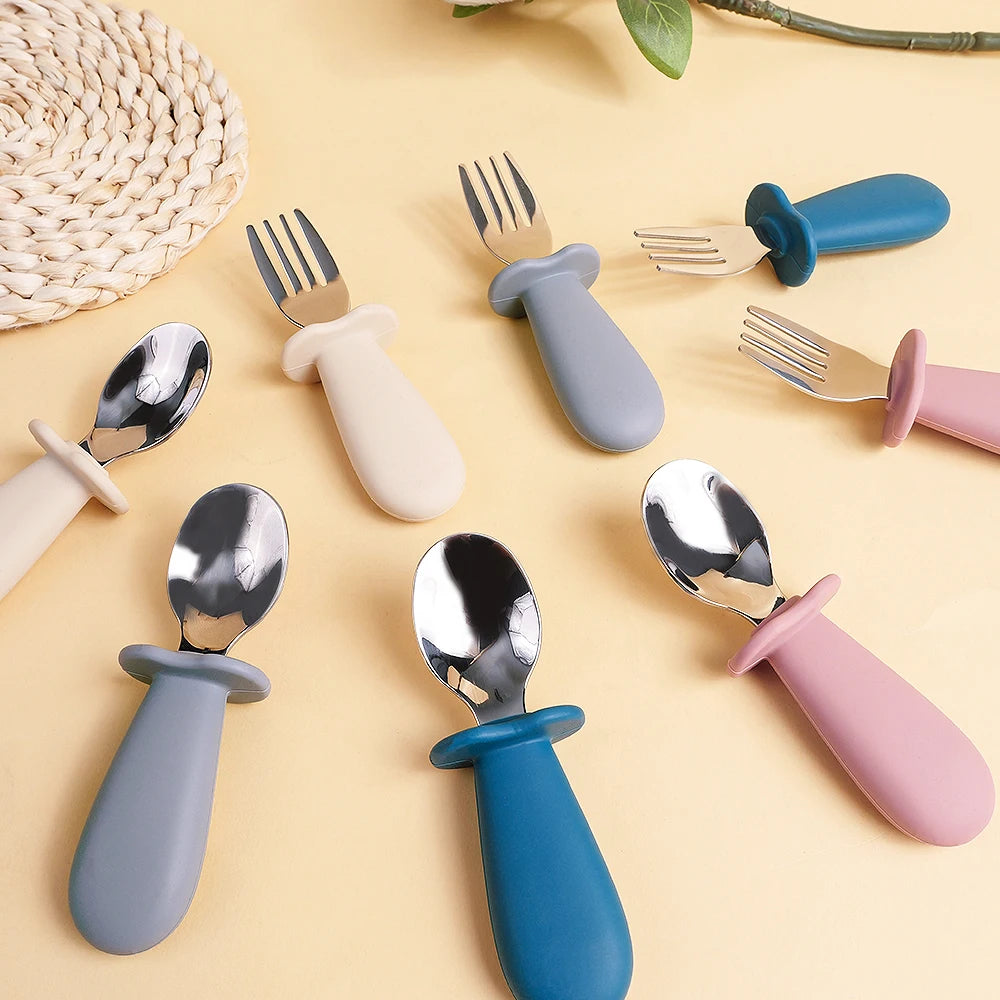 Baby Spoon and Fork Set with Silicone Handle