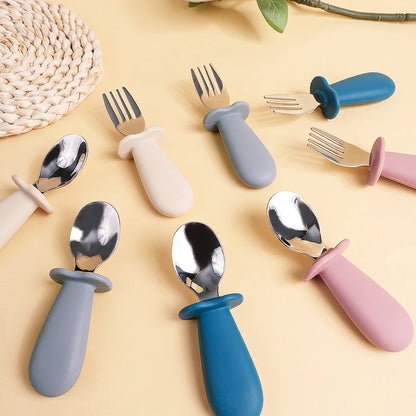 Baby Spoon and Fork Set with Silicone Handle
