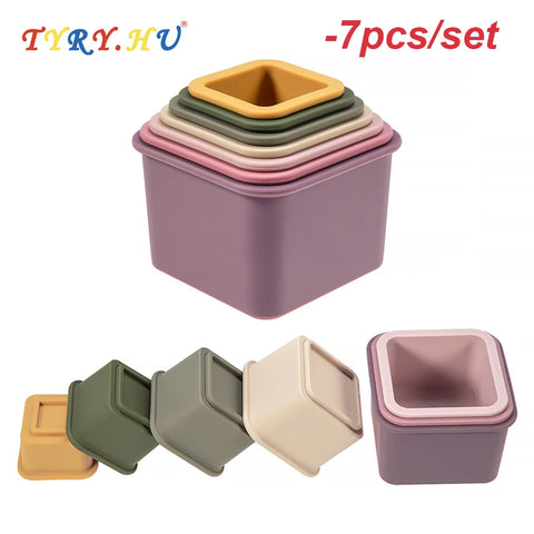 Silicone Building Blocks Round Cup Montessori Baby Toys