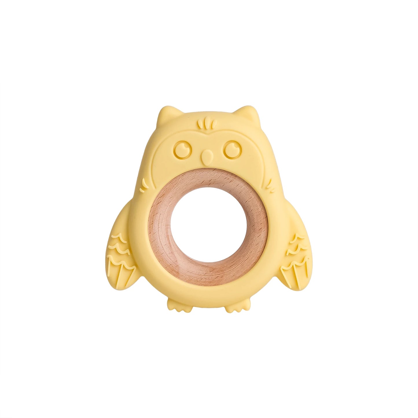 Baby Silicone Owl Teether with Wooden Ring
