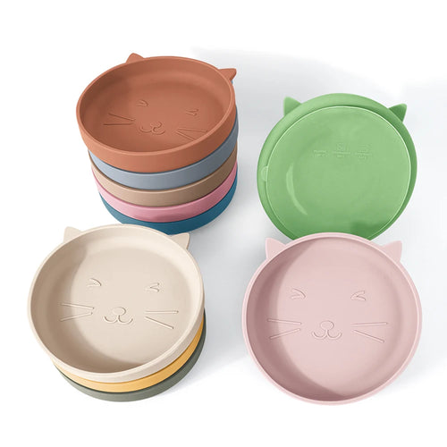 Silicone Baby Plate Cartoon Cat Feeding Bowl Kids Dishes