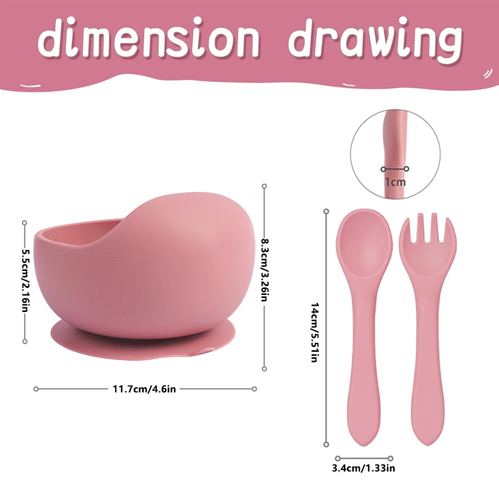 Toddler Silicone Feeding Bowl and Spoon Fork Set