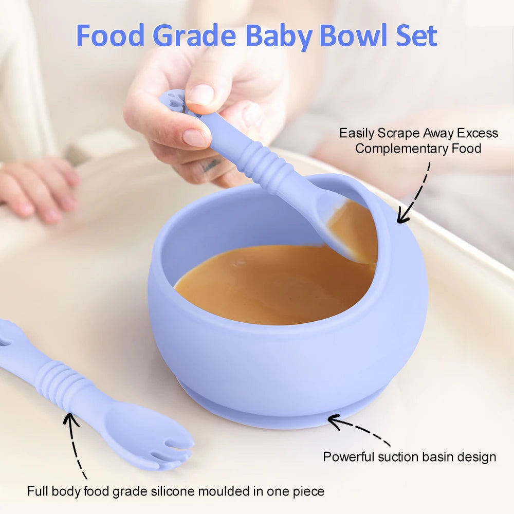 Baby Silicone Feeding Bowl and Spoon Training Set