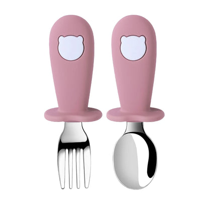 Baby Spoon Fork Set Silicone Handle Stainless Steel Utensils