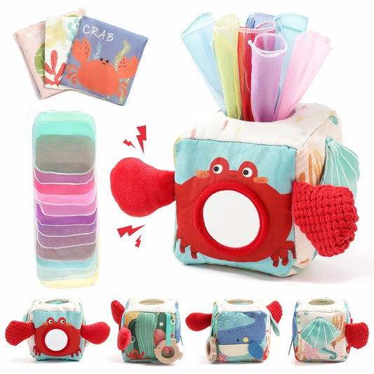 Montessori Cotton Tissue Box Toy Soft Rattle Cloth Book