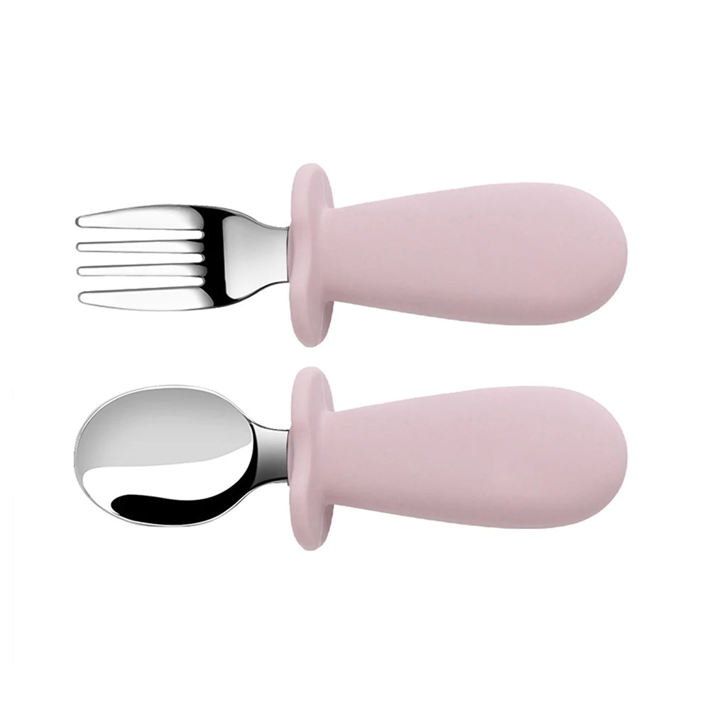 Baby Spoon and Fork Set with Silicone Handle