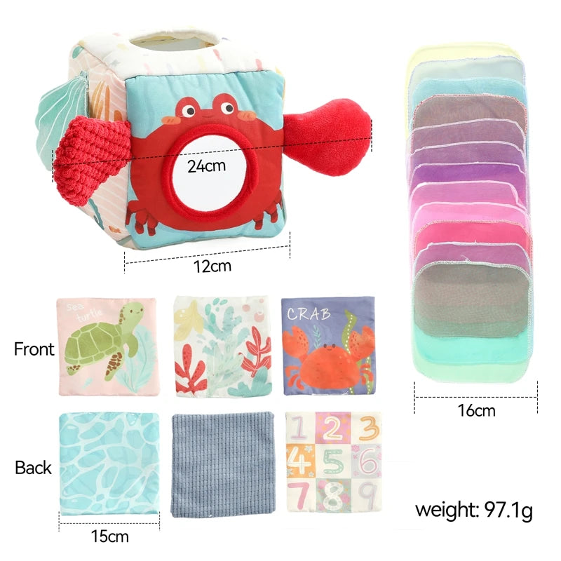 Montessori Cotton Tissue Box Toy Soft Rattle Cloth Book