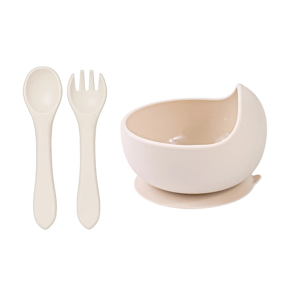 Toddler Silicone Feeding Bowl and Spoon Fork Set