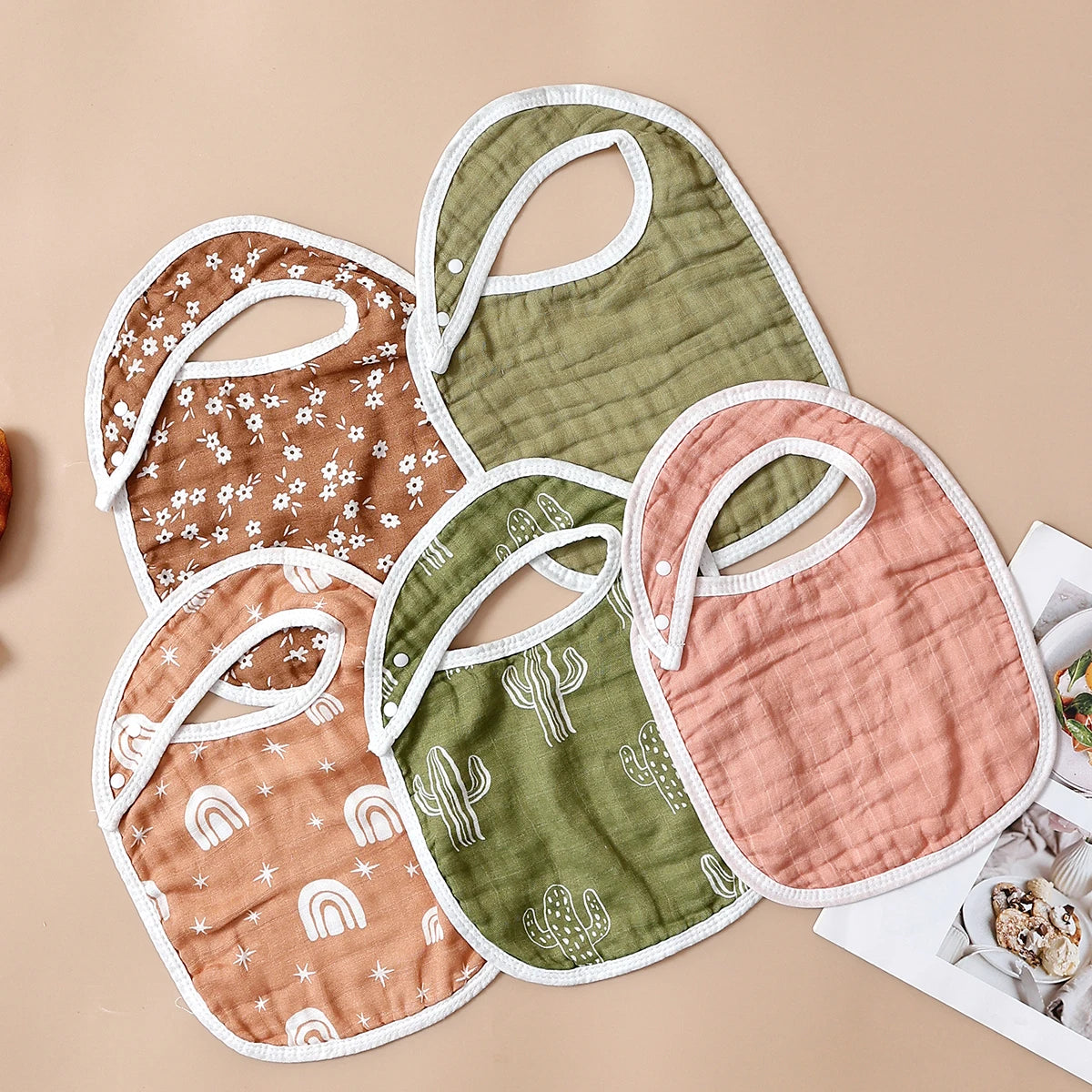 Soft Bamboo Cotton Muslin Baby Bib and Burp Cloth Set