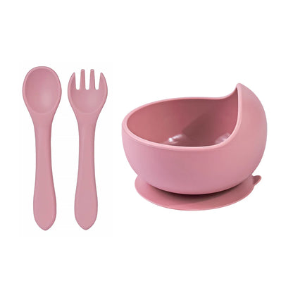 Toddler Silicone Feeding Bowl and Spoon Fork Set