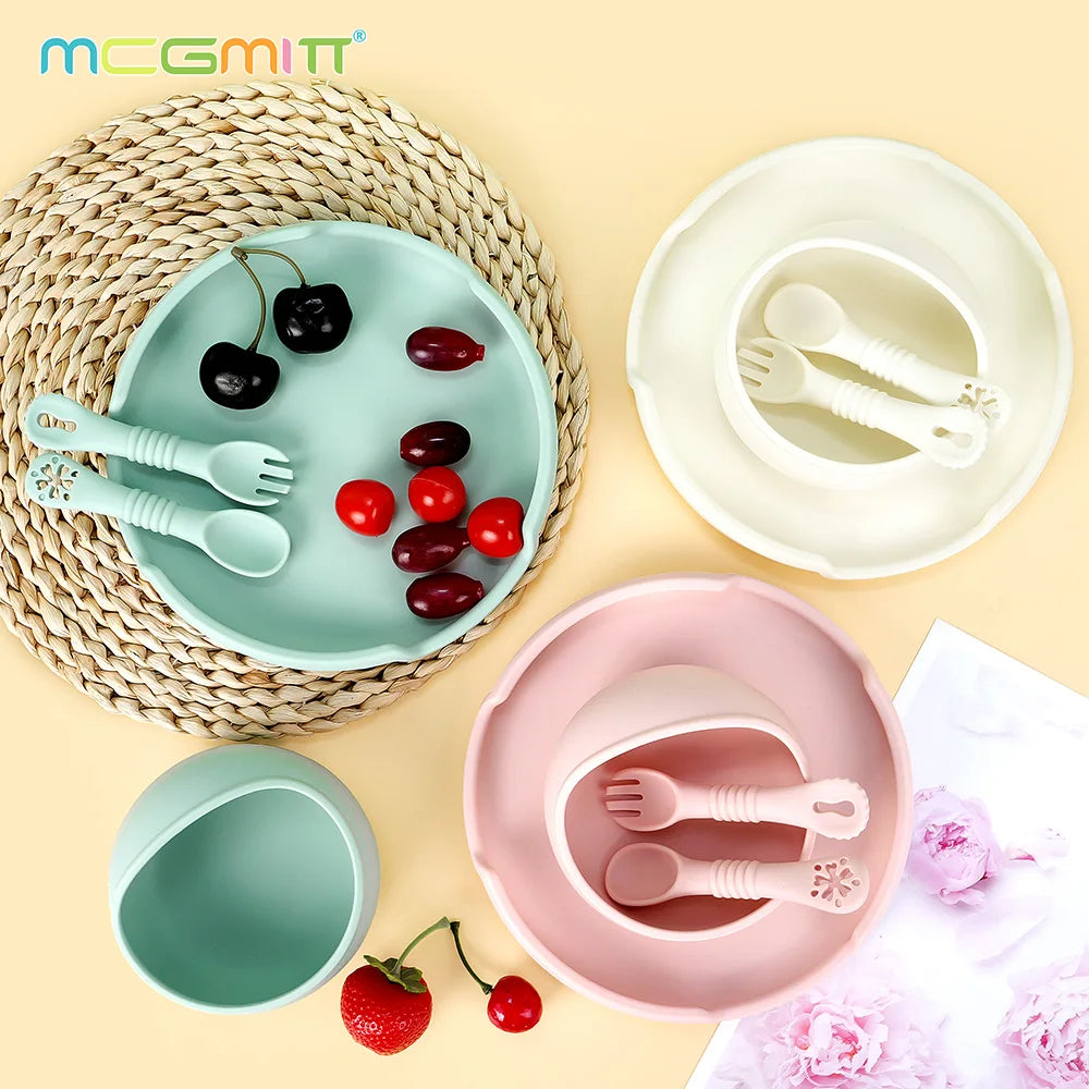 Baby Silicone Tableware Set with Bowl Spoon Fork