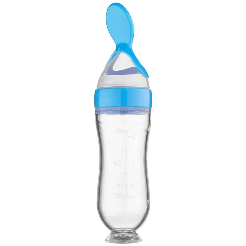 Baby Feeding Bottle with Silicone Spoon Training Feeder