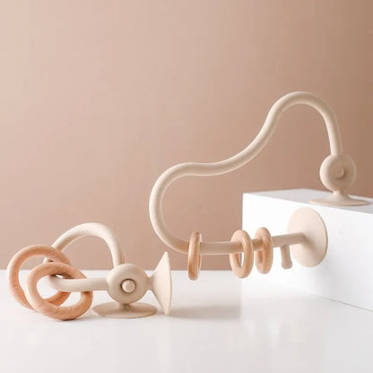 Wooden Ring Teether with Silicone Toy for Newborns
