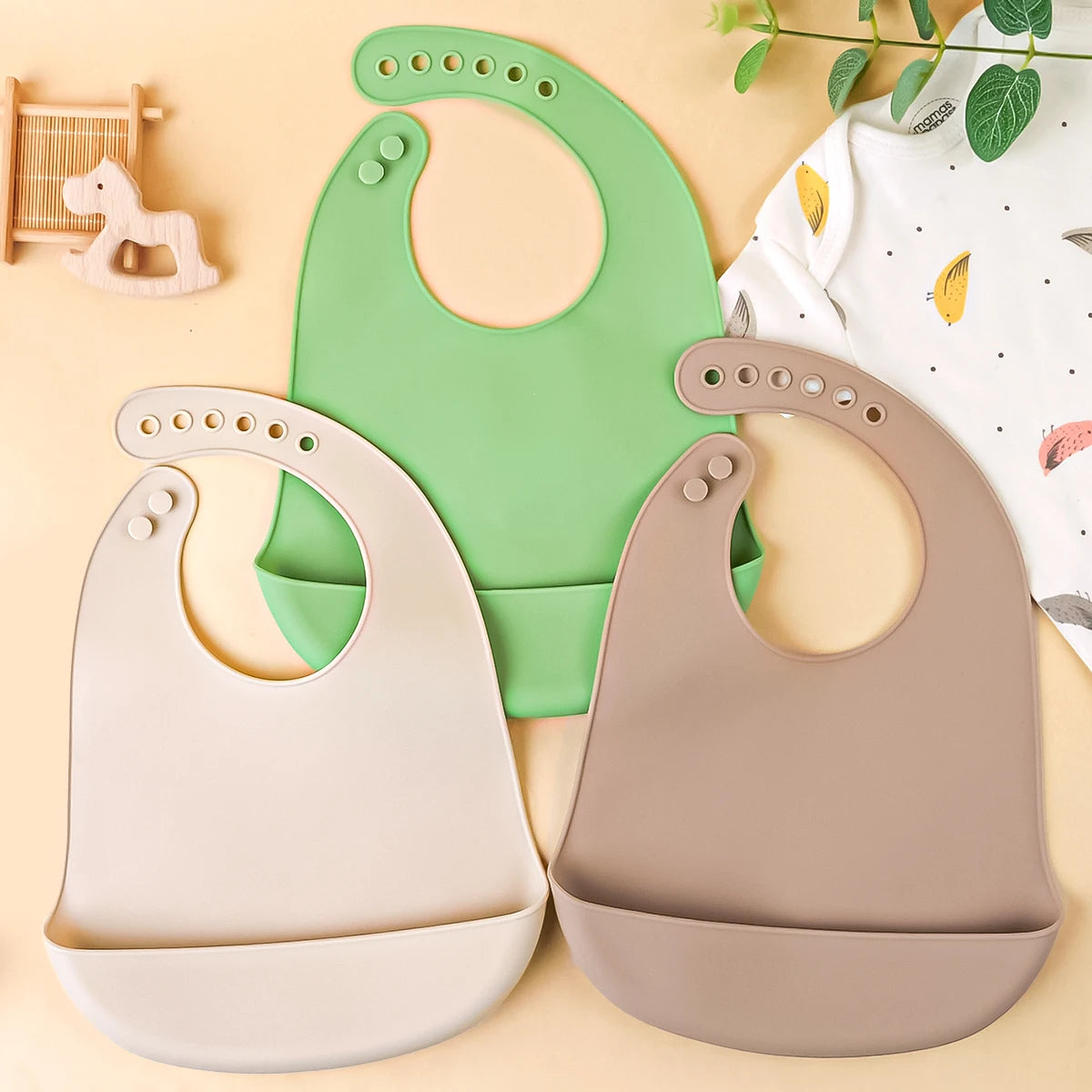 Baby Bib Set Waterproof Adjustable Cartoon Silicone Bibs