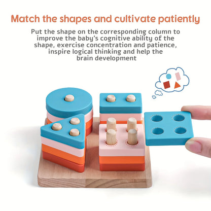 Montessori Wooden Shape Matching and Stacking Toy