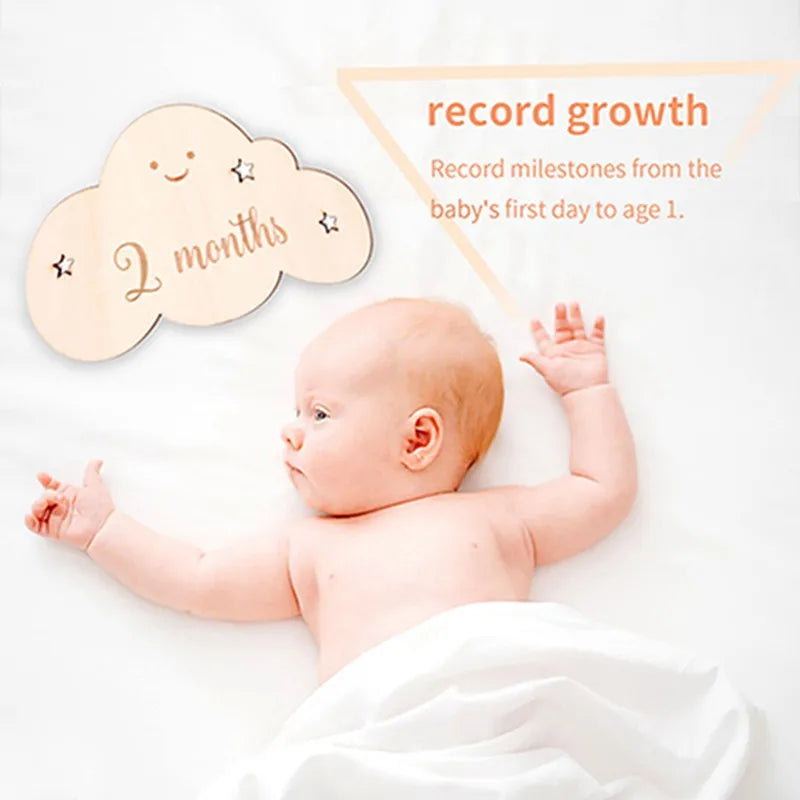 Wooden Baby Milestone Cards Cloud Shape Photography Accessory