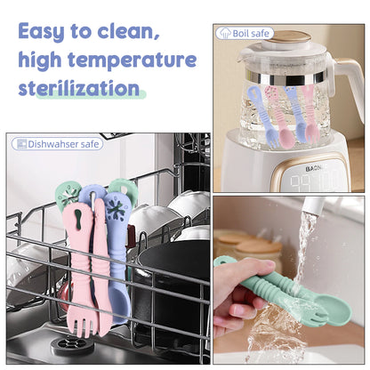 Baby Spoon Fork Set Soft Silicone Training Cutlery