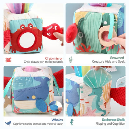 Montessori Cotton Tissue Box Toy Soft Rattle Cloth Book