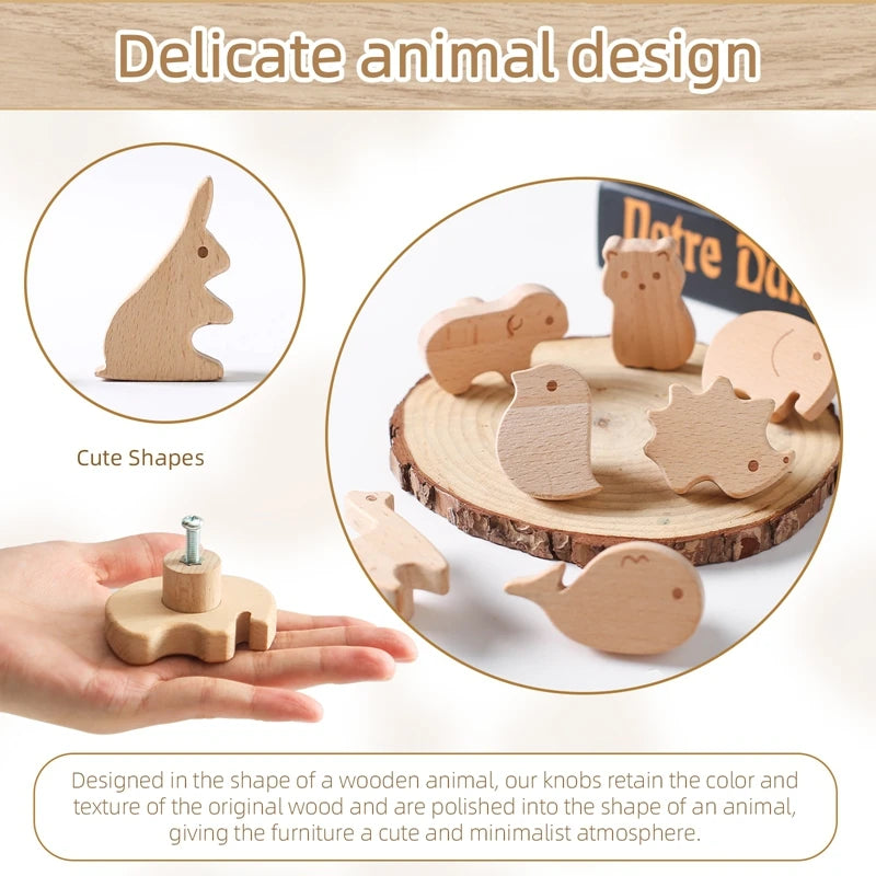 Wooden Drawer Cabinet Knobs Animal Shape Baby Room Decor