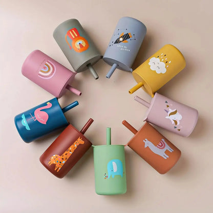 Silicone Baby Straw Cup Leakproof Toddler Water Bottle