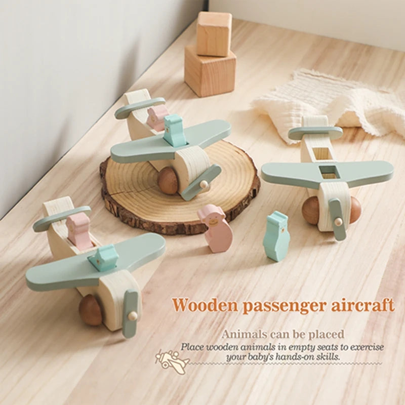 Wooden Airplane Toy Cartoon Push Plane Baby Gift
