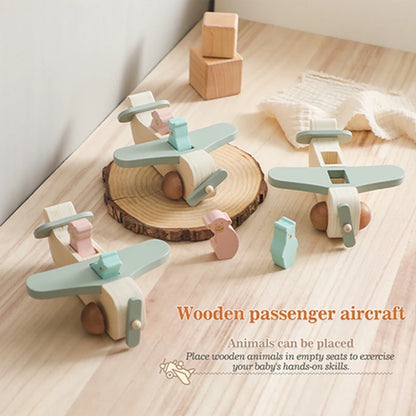 Wooden Airplane Toy Cartoon Push Plane Baby Gift