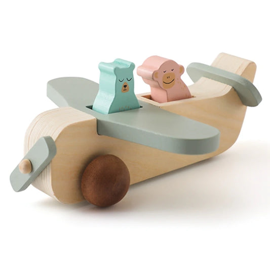 Wooden Airplane Toy Cartoon Push Plane Baby Gift