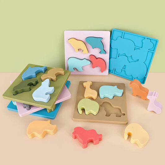 Montessori Silicone Puzzle Board with Geometric Shapes