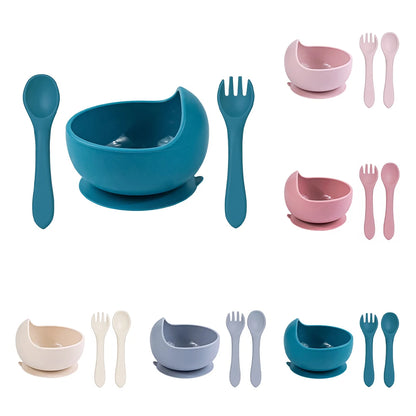 Toddler Silicone Feeding Bowl and Spoon Fork Set