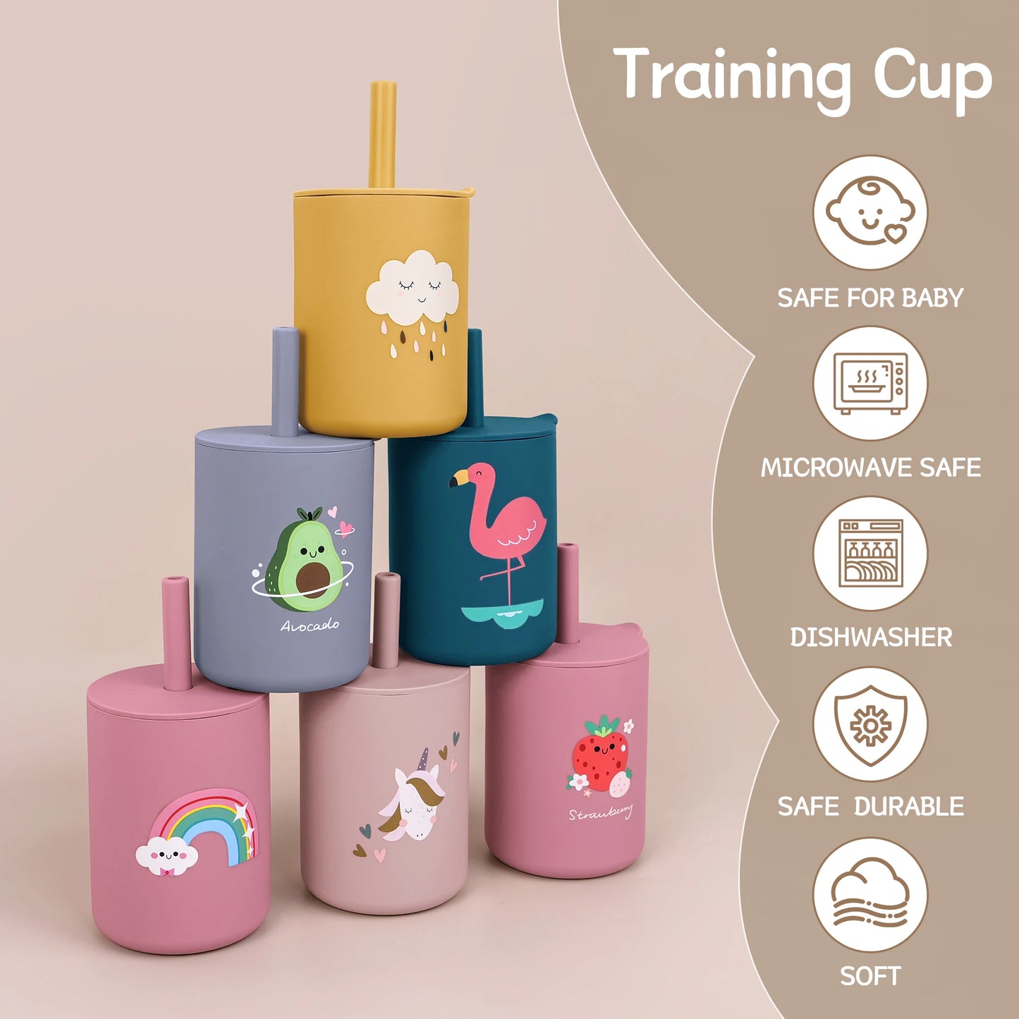 Silicone Baby Straw Cup Leakproof Toddler Water Bottle