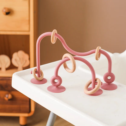 Wooden Ring Teether with Silicone Toy for Newborns