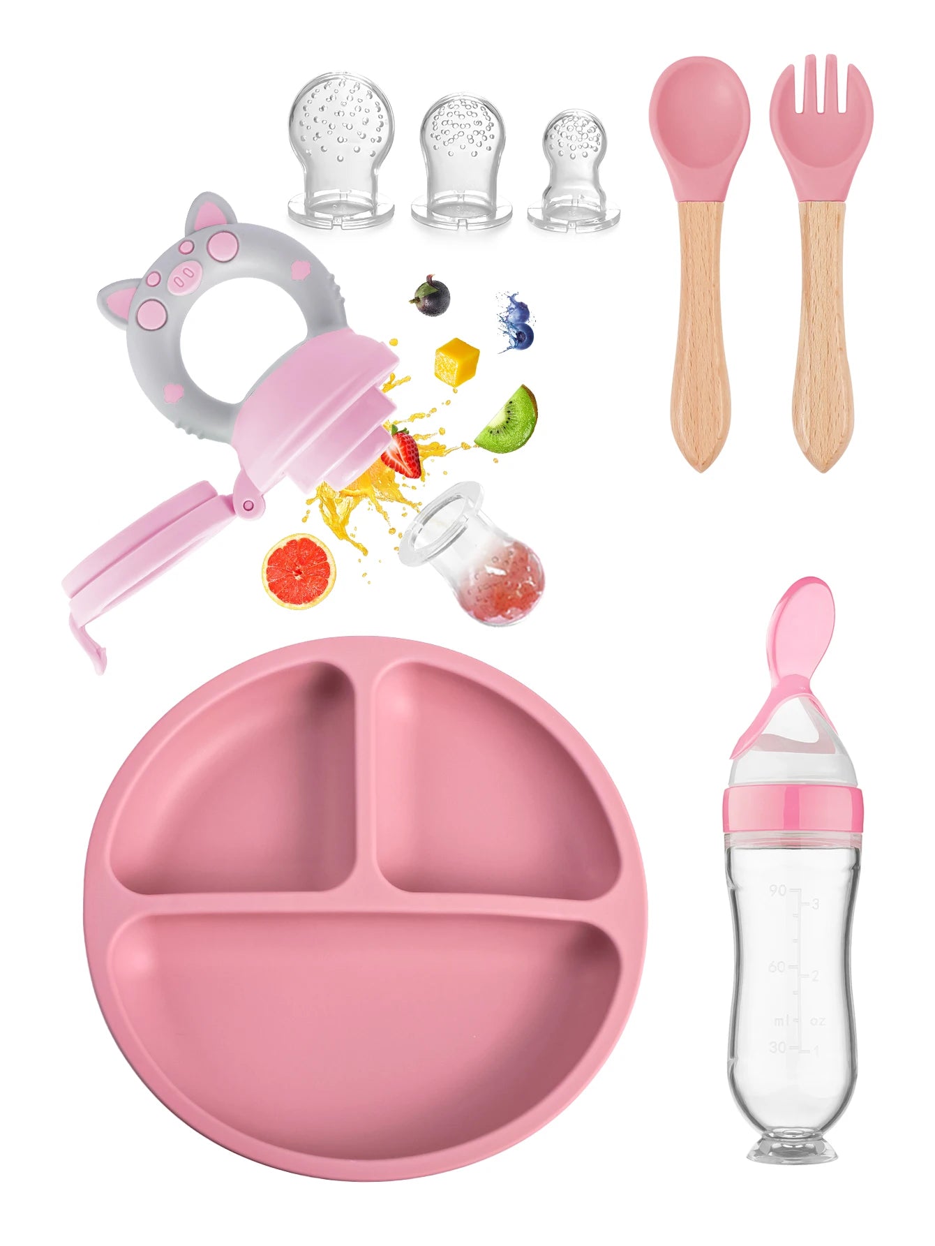Children’s Silicone Tableware Set Plate Spoon Fork Cup Bib