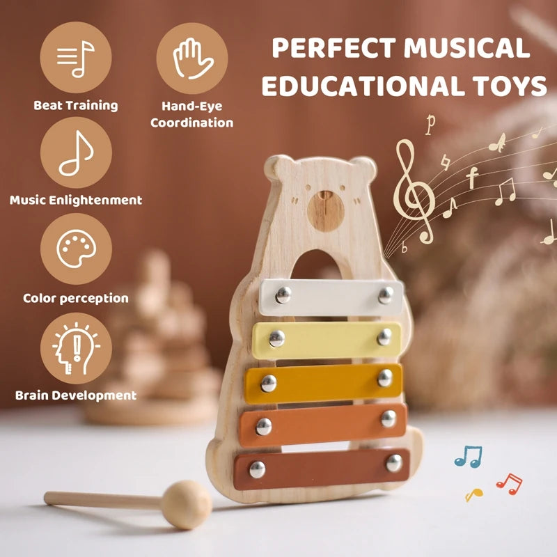 Cartoon Bear Xylophone with Wooden Mallets for Kids