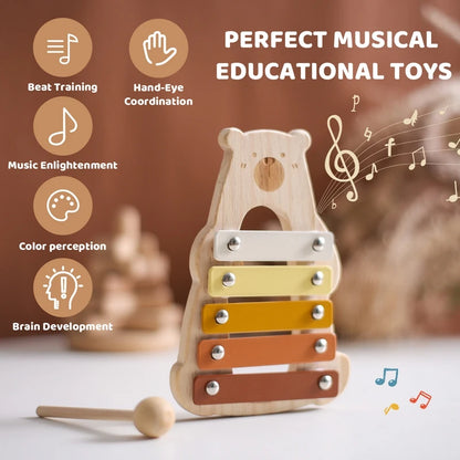 Cartoon Bear Xylophone with Wooden Mallets for Kids