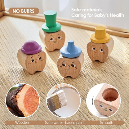 Baby Tooth Box Wooden Milk Teeth Storage Organizer Keepsake