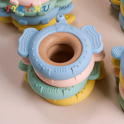 Baby Silicone Frog and Deer Wooden Teether Pendant
