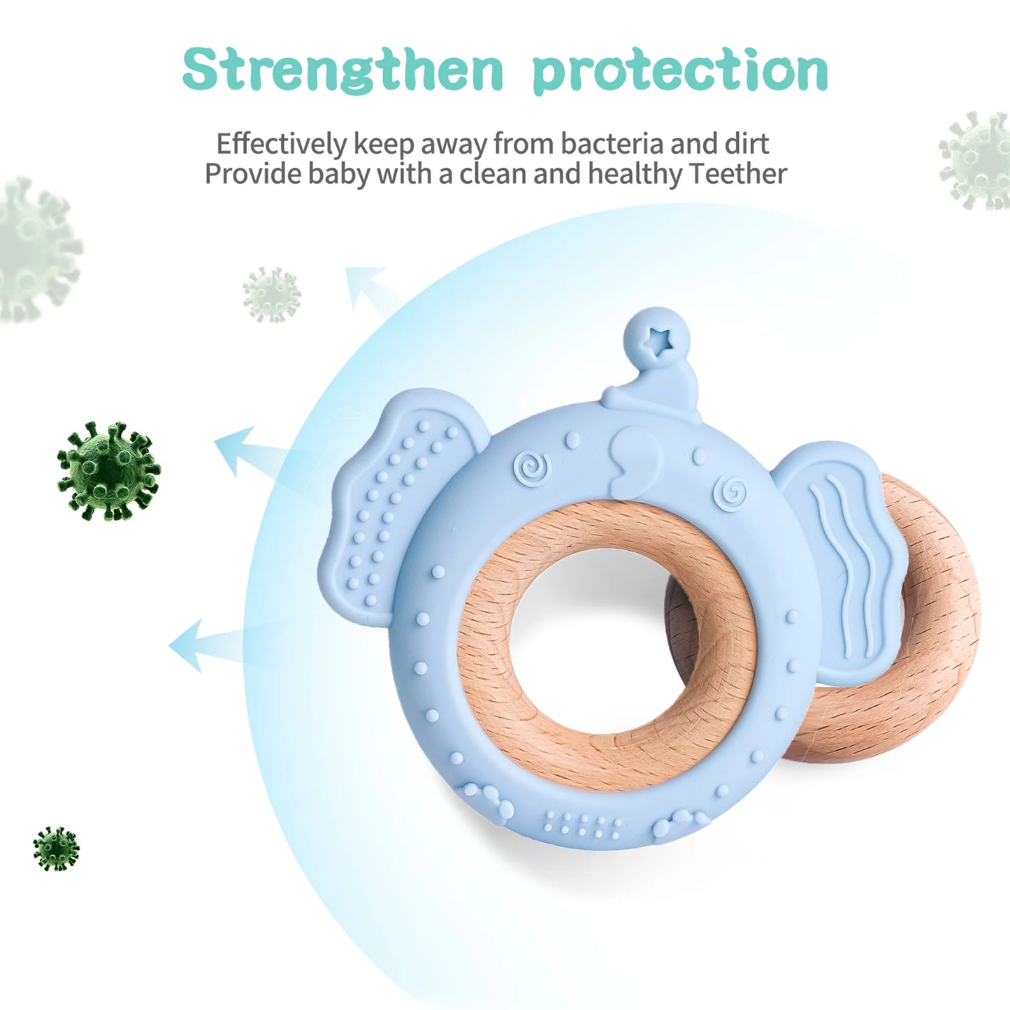 Baby Silicone Frog and Deer Wooden Teether Pendant