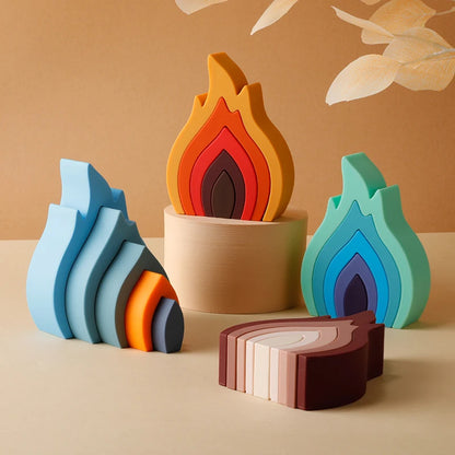 Montessori Wooden Rainbow Stacking Blocks Educational Toy