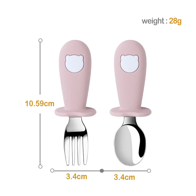 Baby Spoon Fork Set Silicone Handle Stainless Steel Utensils