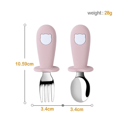 Baby Spoon Fork Set Silicone Handle Stainless Steel Utensils