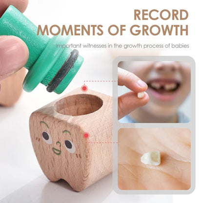 Baby Tooth Box Wooden Milk Teeth Storage Organizer Keepsake