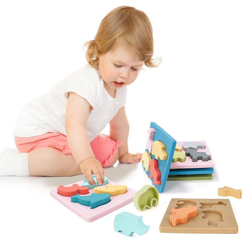 Montessori Silicone Puzzle Board with Geometric Shapes