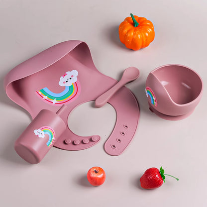 Baby Feeding Bowl and Bib Set with Spoon and Fork