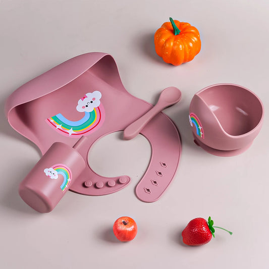 Baby Feeding Bowl and Bib Set with Spoon and Fork