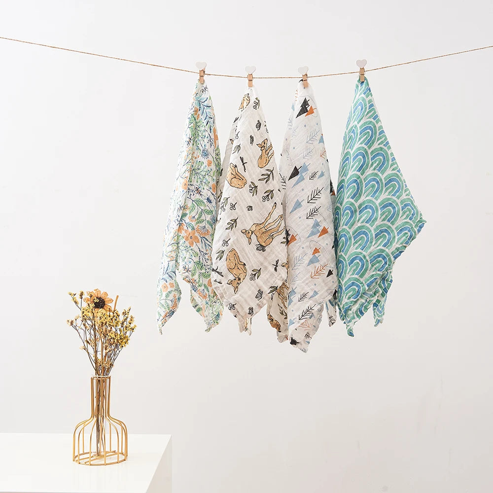 Cotton Muslin Baby Bib and Burp Cloth Scarf Set